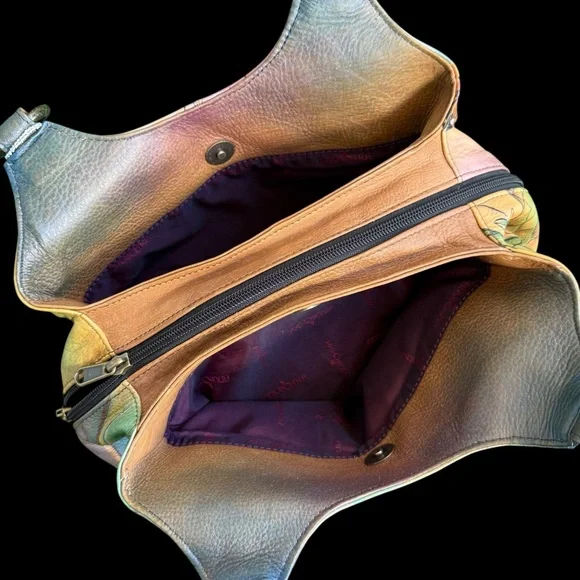 Anuschka Pastel Peacock Shoulder Bag multi pocket with 2 attached pouches NEW - Picture 9 of 11